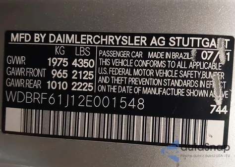 2002 Mercedes-Benz C 240 from USA, damaged, VIN WDBRF61J12E001548